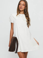 Roseprick Puff Sleeve Babydoll Dress White