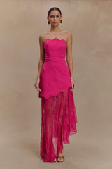 Aleena Satin And Lace Maxi Dress - Dragonfruit