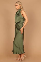 Amelie One Shoulder Midi Dress - Olive
