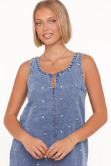 Azen Mini Dress - Embroidered Denim