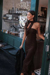 Charly One Shoulder Maxi Dress - Brown