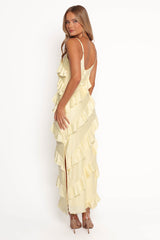 Ciao Ruffles Maxi Satin Dress - Pale Yellow