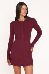 Darlina Long Sleeve Mini Dress - Burgundy