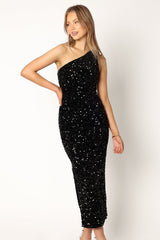 Kiki One Shoulder Midi Dress - Black