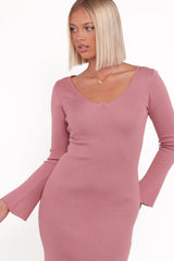 Lina Long Sleeve Midi Dress - Pink