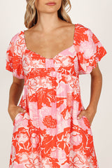 Maggie Mini Dress - Pink/Red Floral