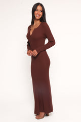 Marshall Button Through Knit Maxi Dress - Chocolate