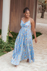 Naira Pleated Maxi Dress - Cornflower Blue Floral