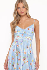 Naira Pleated Maxi Dress - Cornflower Blue Floral
