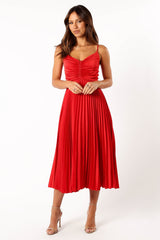 Naira Pleated Midi Dress - Red