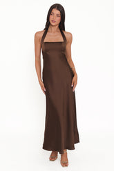Nakita Halterneck Maxi Dress - Brown