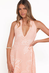 Sierra Wrap Midi Dress - Peach Floral