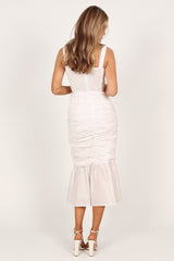Sierre Ruched Midi Dress - White