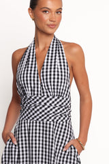 Solene Maxi Halterneck Dress - Black/White