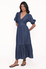 Steele Puff Sleeve Midi Dress - Dark Denim