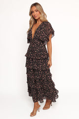 Wendi Ruffle Dress - Black Floral