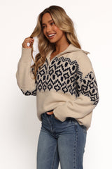 Jethro Quarter Zip Fairisle Knit Sweater - Cream/Navy