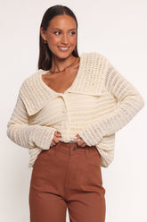 Lyra Large Collar Cardigan - White