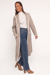 Katia Contrast Trim Coatigan - Beige