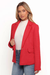 Simona Single Button Twill Blazer - Red