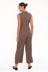 Sienna Belted Jumpsuit - Khaki Brown