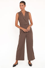 Sienna Belted Jumpsuit - Khaki Brown