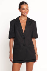 Brielle Short Sleeve Blazer Top - Black