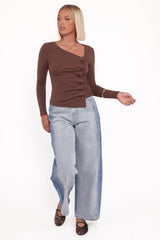 Ethel Asymmetrical Knit Top - Chocolate