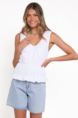 Lucilla Shirred Waist Top - White