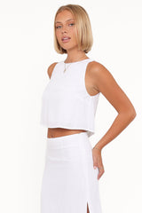 Madison Linen Cropped Tank - White