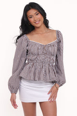 Saphia Top - Brown Gingham