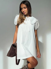 Roseprick Puff Sleeve Babydoll Dress White
