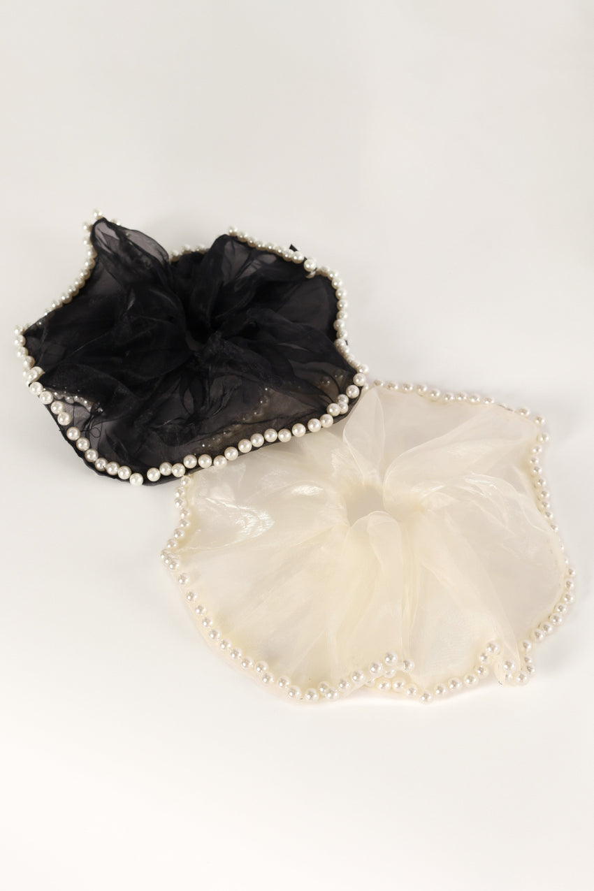 Astoria Pearl Hair Tie - Black Cream