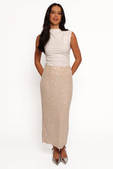 Briellia Sequin Midi Skirt - Champagne