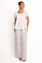 Ember Cotton Pants - Blue Brown Stripe
