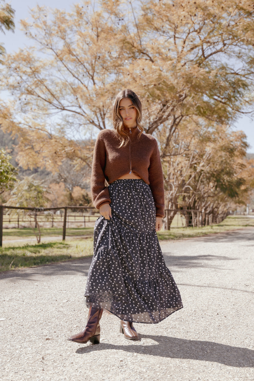 Vincent Tier Maxi Skirt - Black Floral