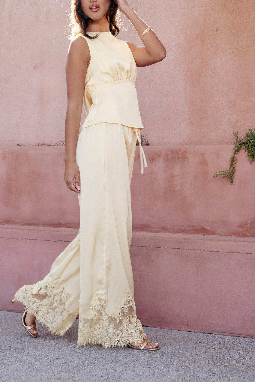 Viola Drawstring Wide Leg Pant - Yellow