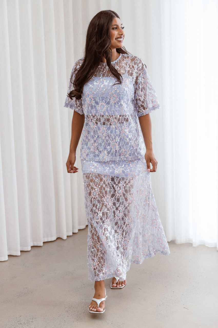 Yonder Sheer Panel Lace Maxi Skirt - Purple
