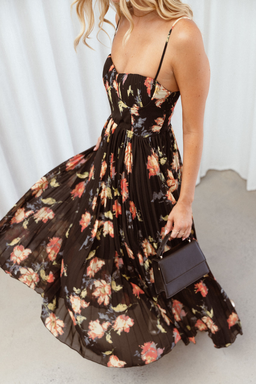Achanti Pleated Maxi Dress - Black Multi
