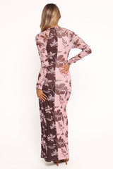Bellatrix Spliced Maxi Dress - Pink Brown Floral