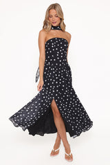 Boston Strapless Maxi Dress - Black Polka Dot