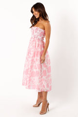 Carter Strapless Midi Dress - Pink Floral