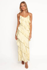Ciao Ruffles Maxi Satin Dress - Pale Yellow