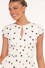 Darline Midi Dress - White Polka Dot