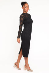 Davina Long Sleeve Midi Dress - Black