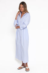 Harlan Long Sleeve Midi Dress - Blue Pink Stripe