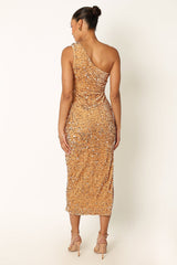 Kiki One Shoulder Midi Dress - Gold