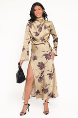 Kristyn Long Sleeve Midi Dress - Olive Floral