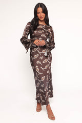 Maia Long Sleeve Maxi Dress - Chocolate Orchid