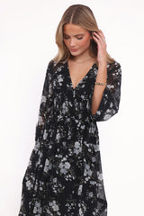 Mavis Long Sleeve Maxi Dress - Black Floral